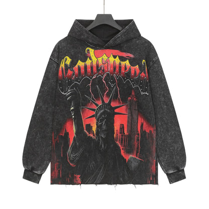 Sweat à capuche noir délavé style vintage pour homme (imprimé artisanal) G6808