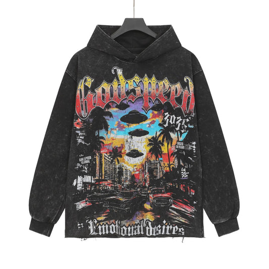 Black Street Vintage Washed Hoodie (Crafted Print) G6809