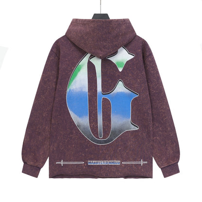Sweat à capuche homme violet et noir style vintage délavé (impression artisanale) G6810