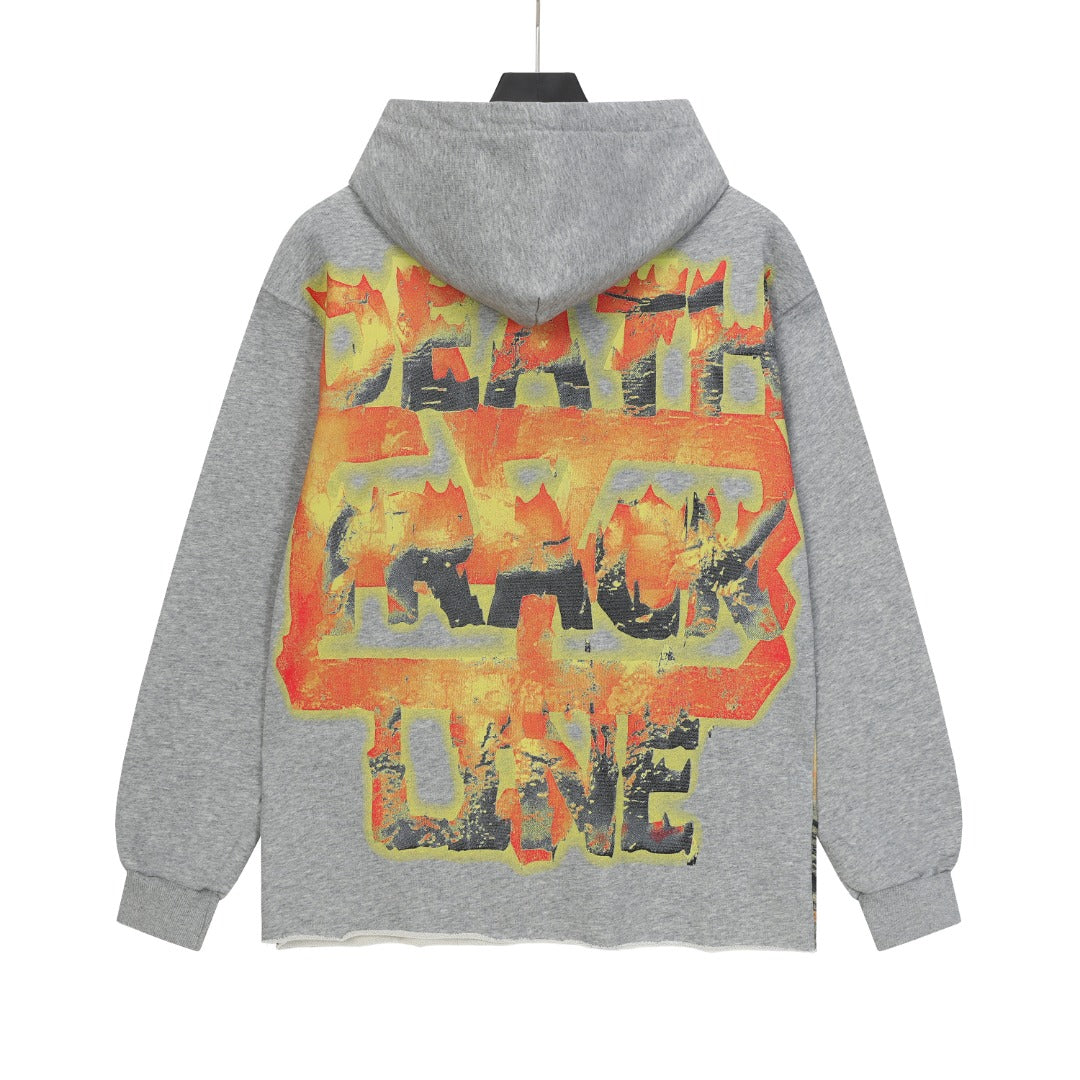 Sweat à capuche homme noir et gris style vintage délavé (impression artisanale) G6851