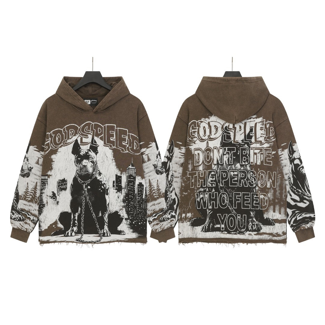 Sweat à capuche homme Black & Coffee Street Vintage Délavé (Impression artisanale) G6852