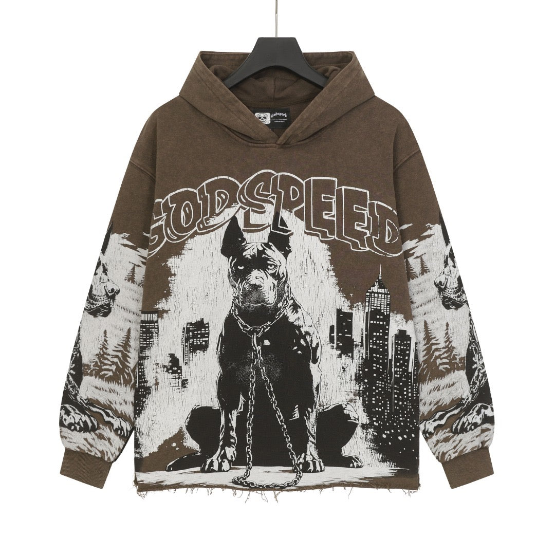 Sweat à capuche homme Black & Coffee Street Vintage Délavé (Impression artisanale) G6852