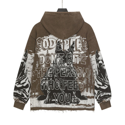 Sweat à capuche homme Black & Coffee Street Vintage Délavé (Impression artisanale) G6852
