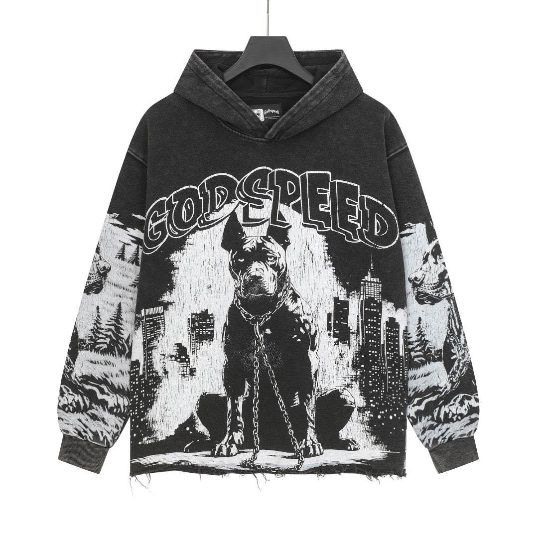 Sweat à capuche homme Black & Coffee Street Vintage Délavé (Impression artisanale) G6852