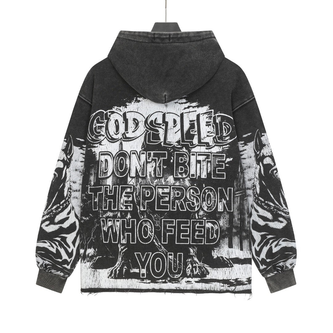 Sweat à capuche homme Black & Coffee Street Vintage Délavé (Impression artisanale) G6852