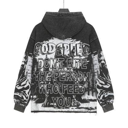 Sweat à capuche homme Black & Coffee Street Vintage Délavé (Impression artisanale) G6852
