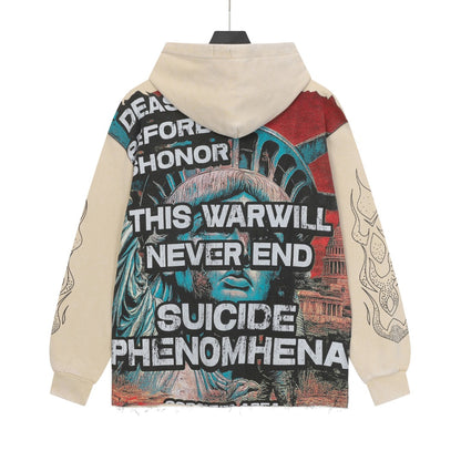 Sweat à capuche beige et noir style vintage pour homme (imprimé artisanal) G6855