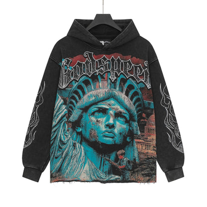 Sweat à capuche beige et noir style vintage pour homme (imprimé artisanal) G6855