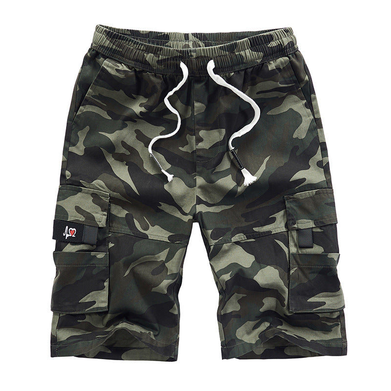 Summer men's tooling shorts loose large size men's pure cotton five-point pants multi-pocket casual pants