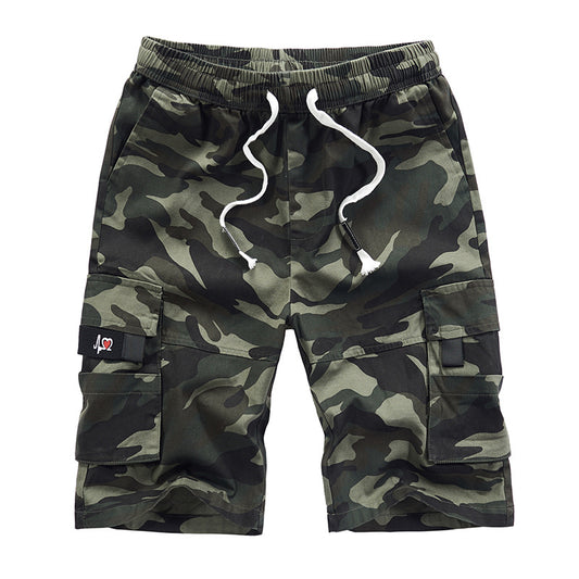 Summer men's tooling shorts loose large size men's pure cotton five-point pants multi-pocket casual pants