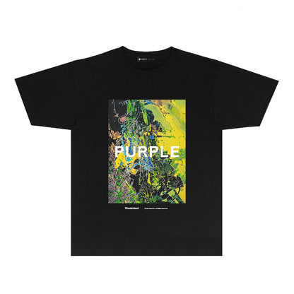 Purple Garden Oil Painting Graphic T Shirt Artistic Print Short Sleeve Tee PUR002