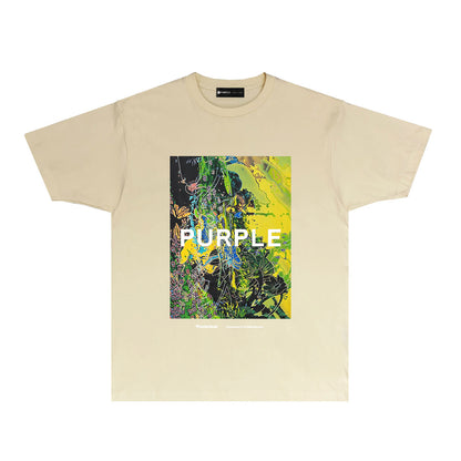 Purple Garden Oil Painting Graphic T Shirt Artistic Print Short Sleeve Tee PUR002