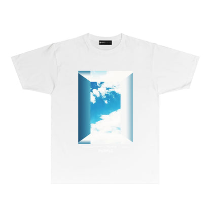 Purple Blue Sky Cloud Graphic T Shirt Short Sleeve Casual Tee PUR003
