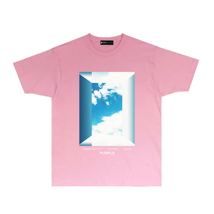 Purple Blue Sky Cloud Graphic T Shirt Short Sleeve Casual Tee PUR003