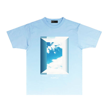 Purple Blue Sky Cloud Graphic T Shirt Short Sleeve Casual Tee PUR003