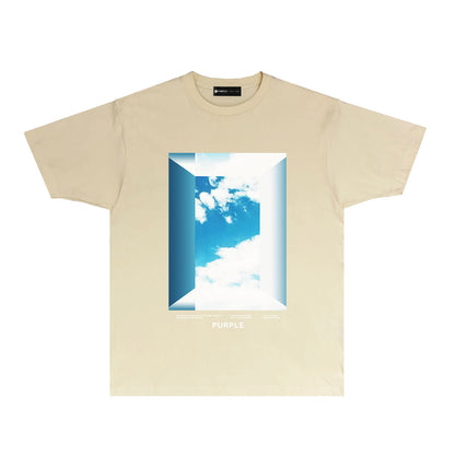 Purple Blue Sky Cloud Graphic T Shirt Short Sleeve Casual Tee PUR003