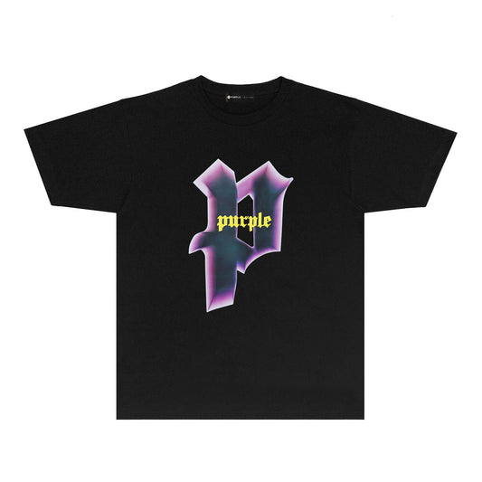 Purple Iridescent Letter Graphic T Shirt Short Sleeve Casual Streetwear Tee PUR012