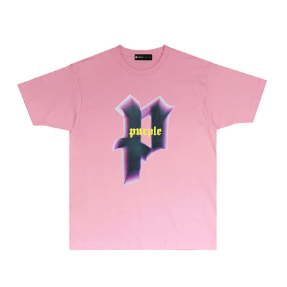 Purple Iridescent Letter Graphic T Shirt Short Sleeve Casual Streetwear Tee PUR012
