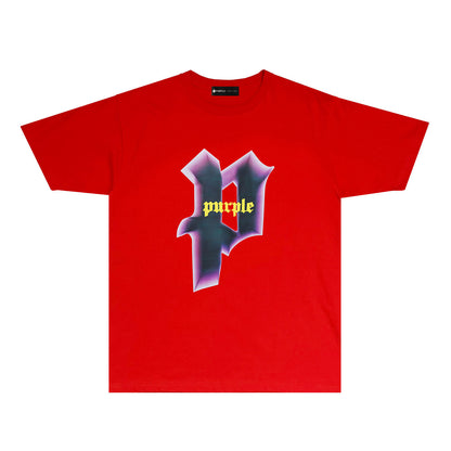 Purple Iridescent Letter Graphic T Shirt Short Sleeve Casual Streetwear Tee PUR012