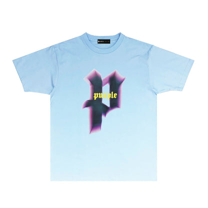 Purple Iridescent Letter Graphic T Shirt Short Sleeve Casual Streetwear Tee PUR012