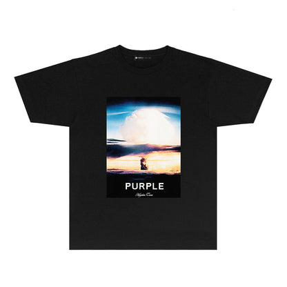 Purple Mushroom Cloud Graphic T Shirt Short Sleeve Casual Streetwear Tee PUR013