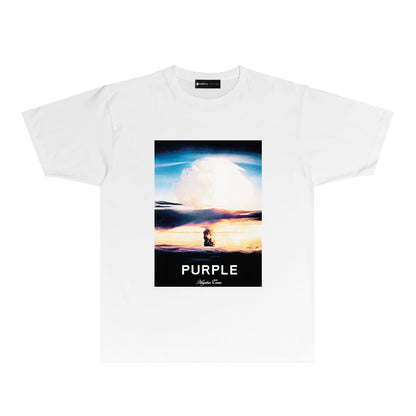 Purple Mushroom Cloud Graphic T Shirt Short Sleeve Casual Streetwear Tee PUR013