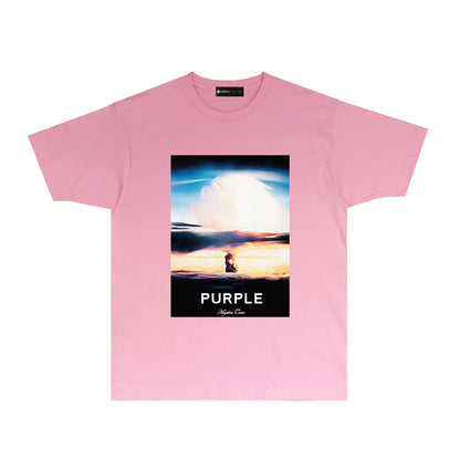 Purple Mushroom Cloud Graphic T Shirt Short Sleeve Casual Streetwear Tee PUR013