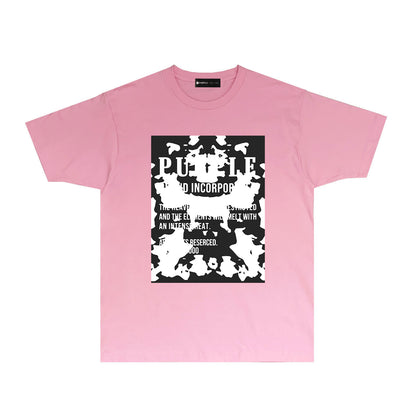 Purple Black White Camouflage Graphic T Shirt Short Sleeve Casual Streetwear Tee PUR015