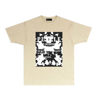 Purple Black White Camouflage Graphic T Shirt Short Sleeve Casual Streetwear Tee PUR015