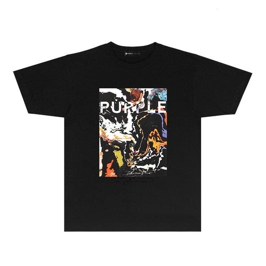 Purple Abstract Color Ink Graphic T Shirt Short Sleeve Casual Streetwear Tee PUR016