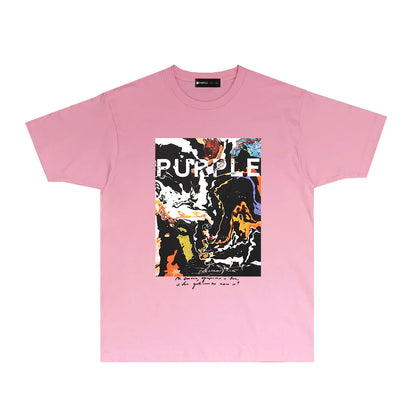 Purple Abstract Color Ink Graphic T Shirt Short Sleeve Casual Streetwear Tee PUR016