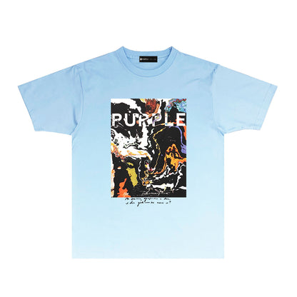 Purple Abstract Color Ink Graphic T Shirt Short Sleeve Casual Streetwear Tee PUR016