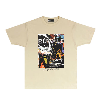 Purple Abstract Color Ink Graphic T Shirt Short Sleeve Casual Streetwear Tee PUR016