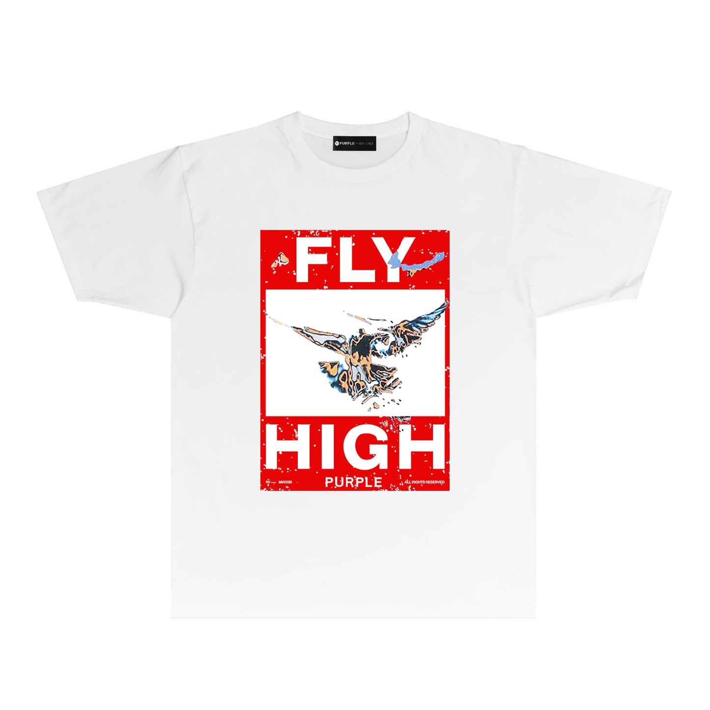 Purple Distressed Eagle Graphic T Shirt Short Sleeve Casual Streetwear Tee PUR017