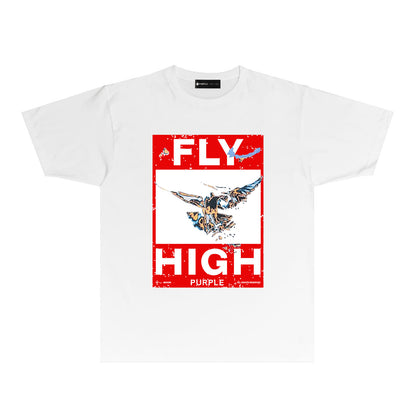 Purple Distressed Eagle Graphic T Shirt Short Sleeve Casual Streetwear Tee PUR017
