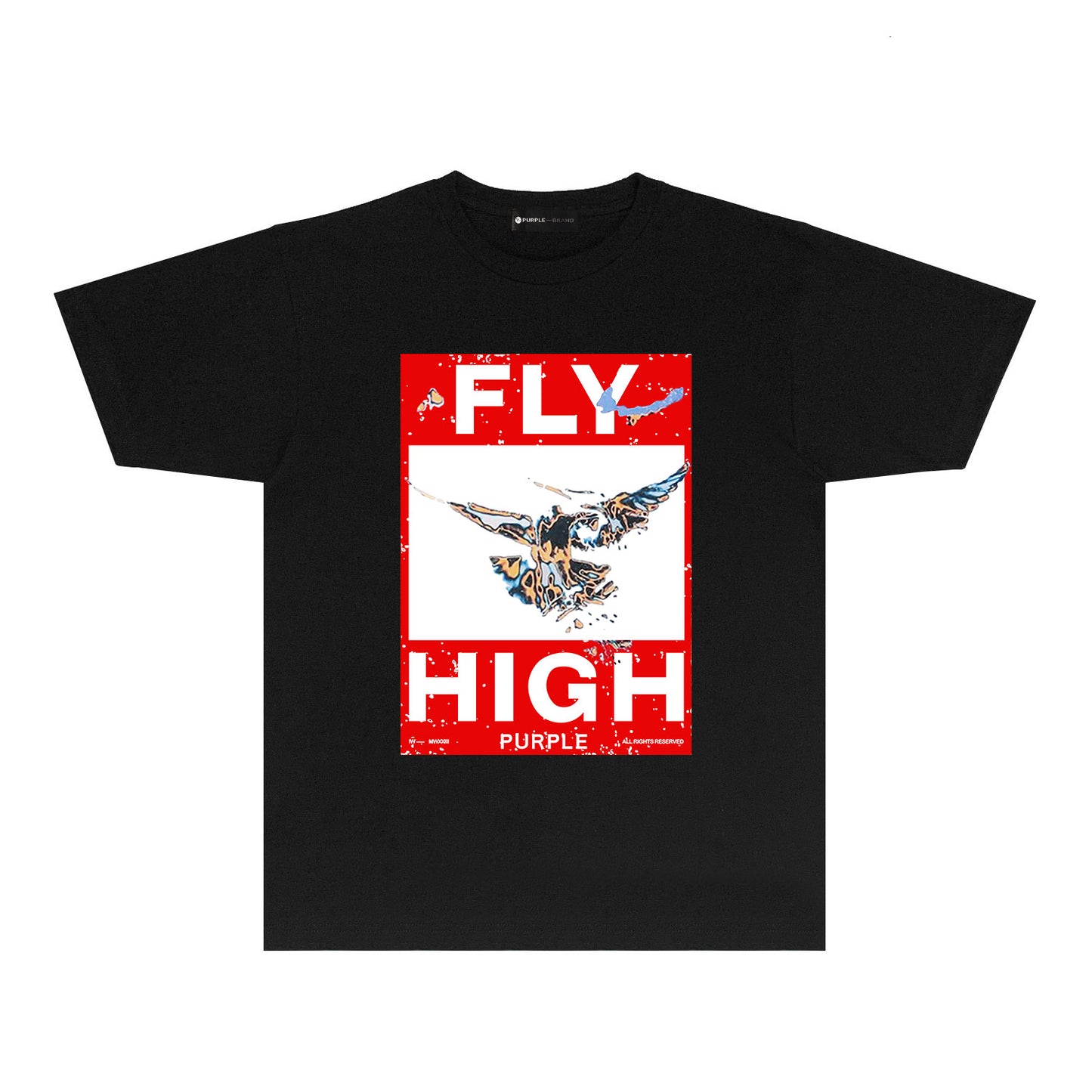 Purple Distressed Eagle Graphic T Shirt Short Sleeve Casual Streetwear Tee PUR017