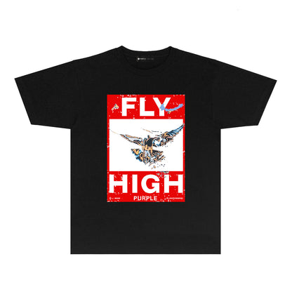 Purple Distressed Eagle Graphic T Shirt Short Sleeve Casual Streetwear Tee PUR017