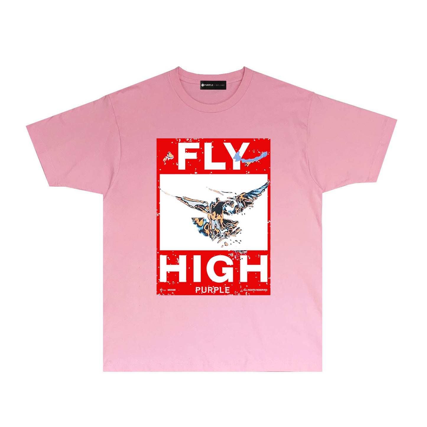 Purple Distressed Eagle Graphic T Shirt Short Sleeve Casual Streetwear Tee PUR017