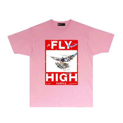 Purple Distressed Eagle Graphic T Shirt Short Sleeve Casual Streetwear Tee PUR017