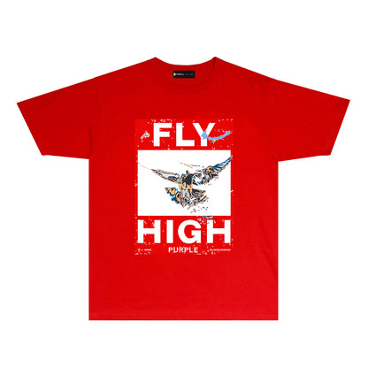 Purple Distressed Eagle Graphic T Shirt Short Sleeve Casual Streetwear Tee PUR017