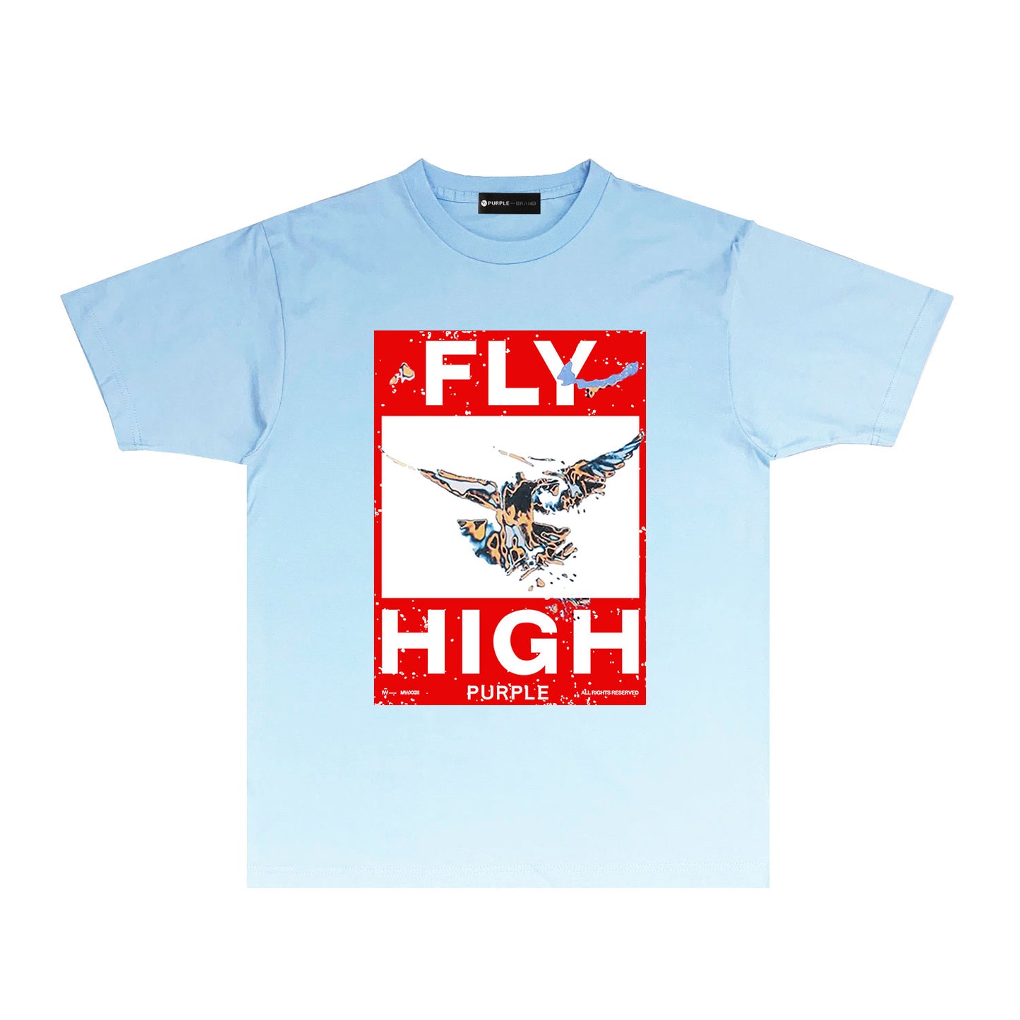 Purple Distressed Eagle Graphic T Shirt Short Sleeve Casual Streetwear Tee PUR017