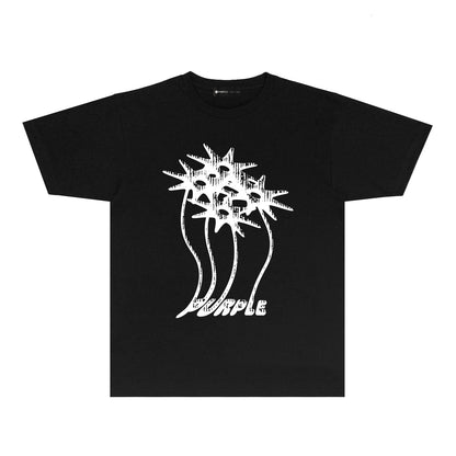 Purple Palm Tree Graphic T Shirt Short Sleeve Casual Streetwear Tee PUR018