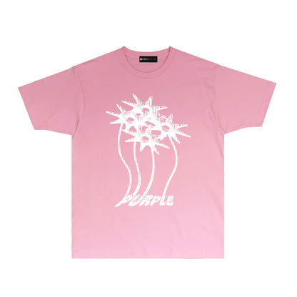 Purple Palm Tree Graphic T Shirt Short Sleeve Casual Streetwear Tee PUR018
