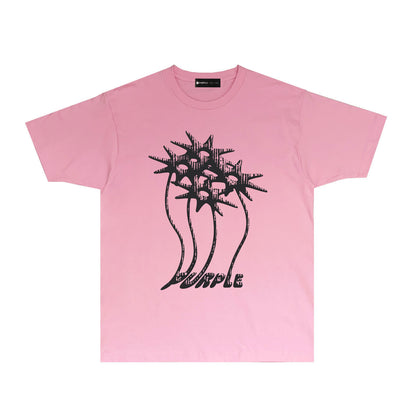 Purple Palm Tree Graphic T Shirt Short Sleeve Casual Streetwear Tee PUR018