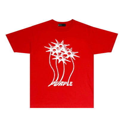 Purple Palm Tree Graphic T Shirt Short Sleeve Casual Streetwear Tee PUR018