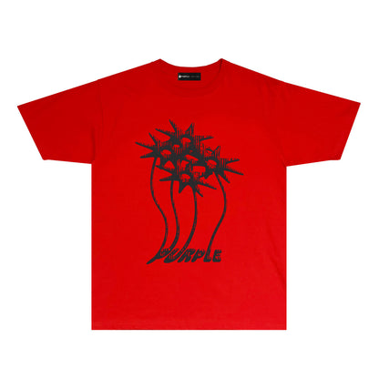 Purple Palm Tree Graphic T Shirt Short Sleeve Casual Streetwear Tee PUR018