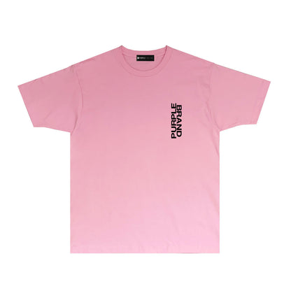 Purple Vertical Small Letter Graphic T Shirt Short Sleeve Casual Streetwear Tee PUR019
