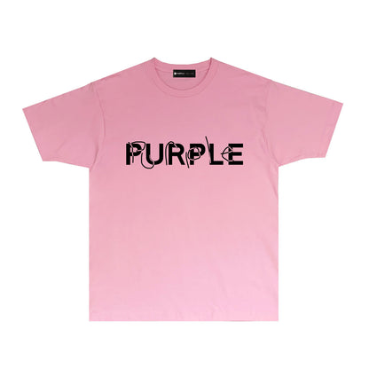 Purple Graffiti Classic Letter Graphic T Shirt Short Sleeve Casual Streetwear Tee PUR020A