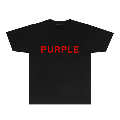 Purple Classic Letter Graphic T Shirt Short Sleeve Casual Streetwear Tee PUR020