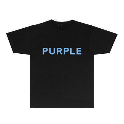 Purple Classic Letter Graphic T Shirt Short Sleeve Casual Streetwear Tee PUR020